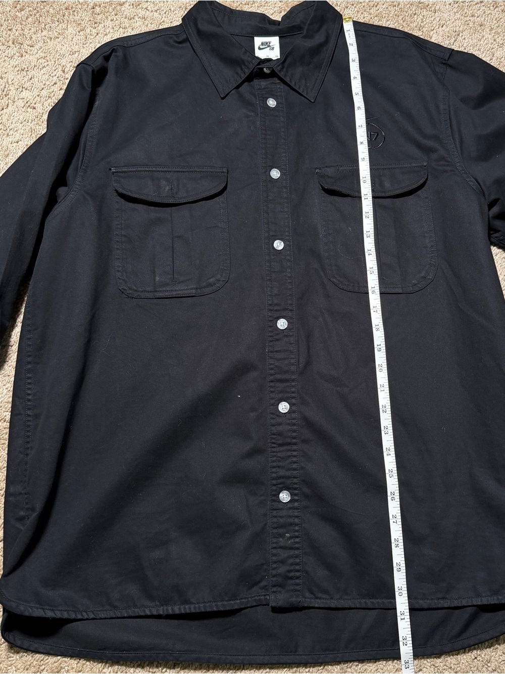 Nike SB N7 Mens Black Long Sleeve Button Up Work Shirt XL Embroidered Logo - Picture 8 of 8